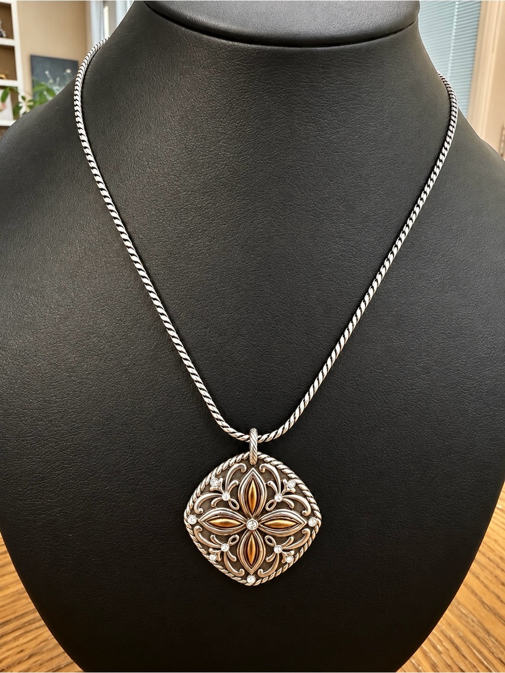 RETIRED Brighton Florencia Scroll Two Tone Double-Sided Pendant Necklace